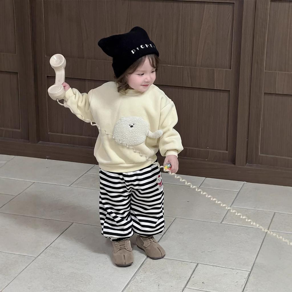 Children's Winter Thickened Sweater Set Girls' Winter Clothing Children's Clothing Baby Warm Fleece Sweatpants Baby Clothes