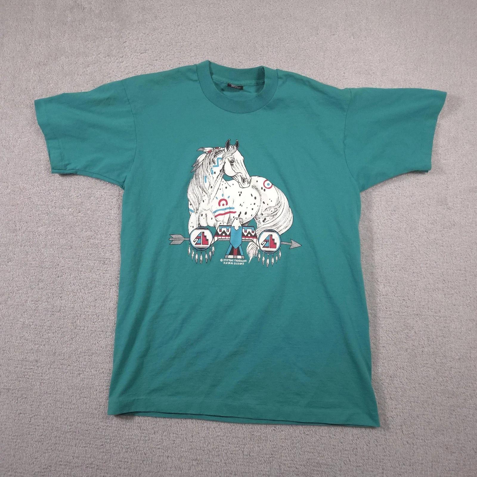 Vintage Tami Firebaugh HEwanorse Graphic Shirt Large Green 1993 Animal Designs 150