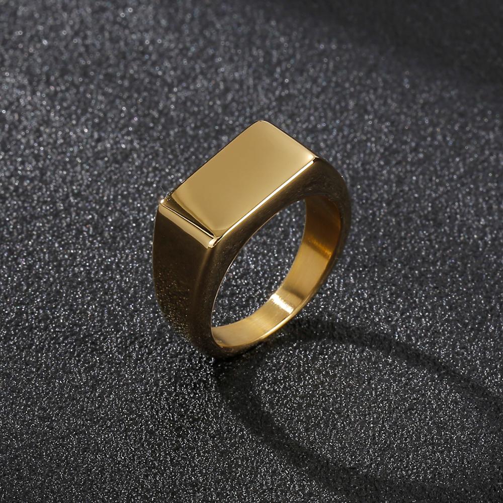 Classic Titanium Steel Rectangle ID Ring for Men High Polished Glossy Male Finger Rings Party Jewelry