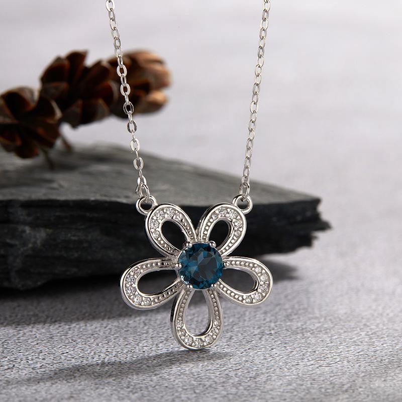 S925 Sterling Silver Natural Topaz Colored Treasure Necklace Women'S Trend Design Fashion Sunflower Pendant