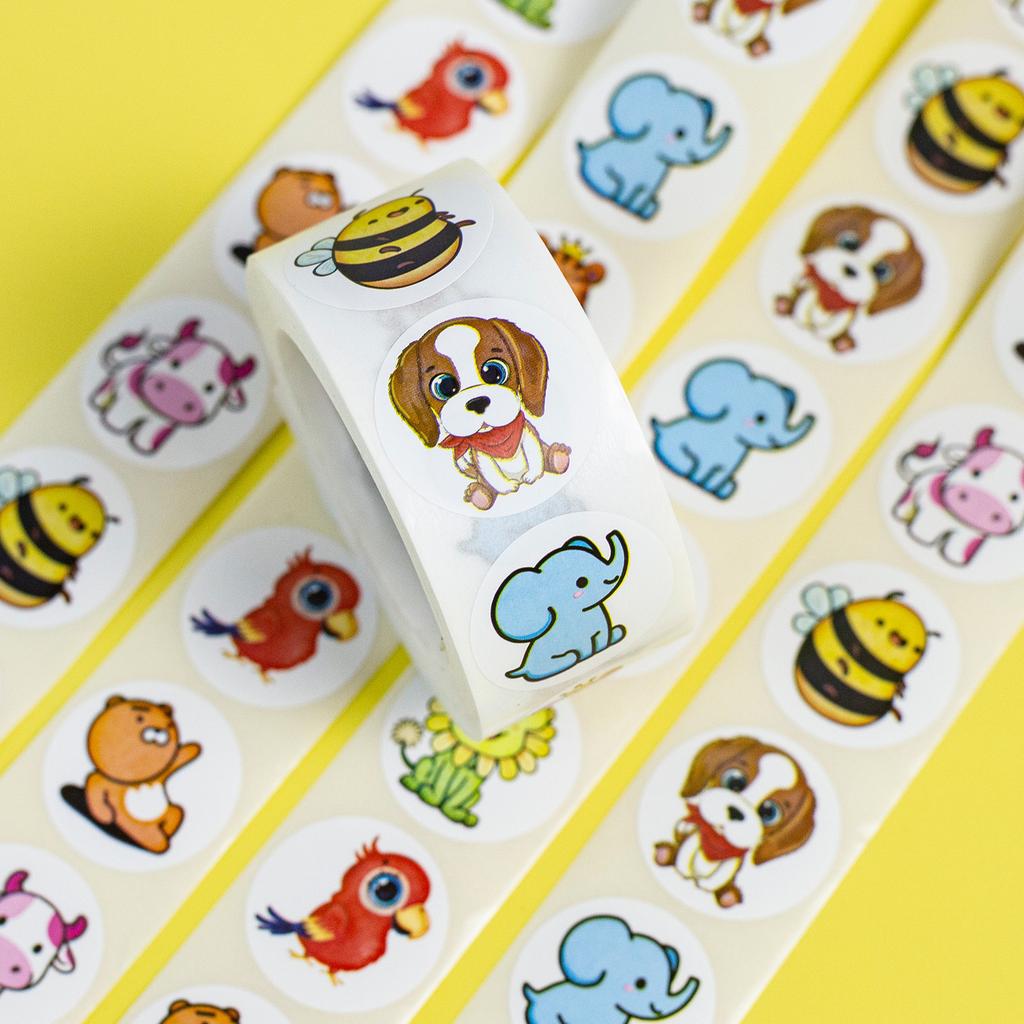 500 Pieces/roll Small Animals Roll Stickers Children Cartoon Animal Stickers Kindergarten Baby Reward Stickers Diy