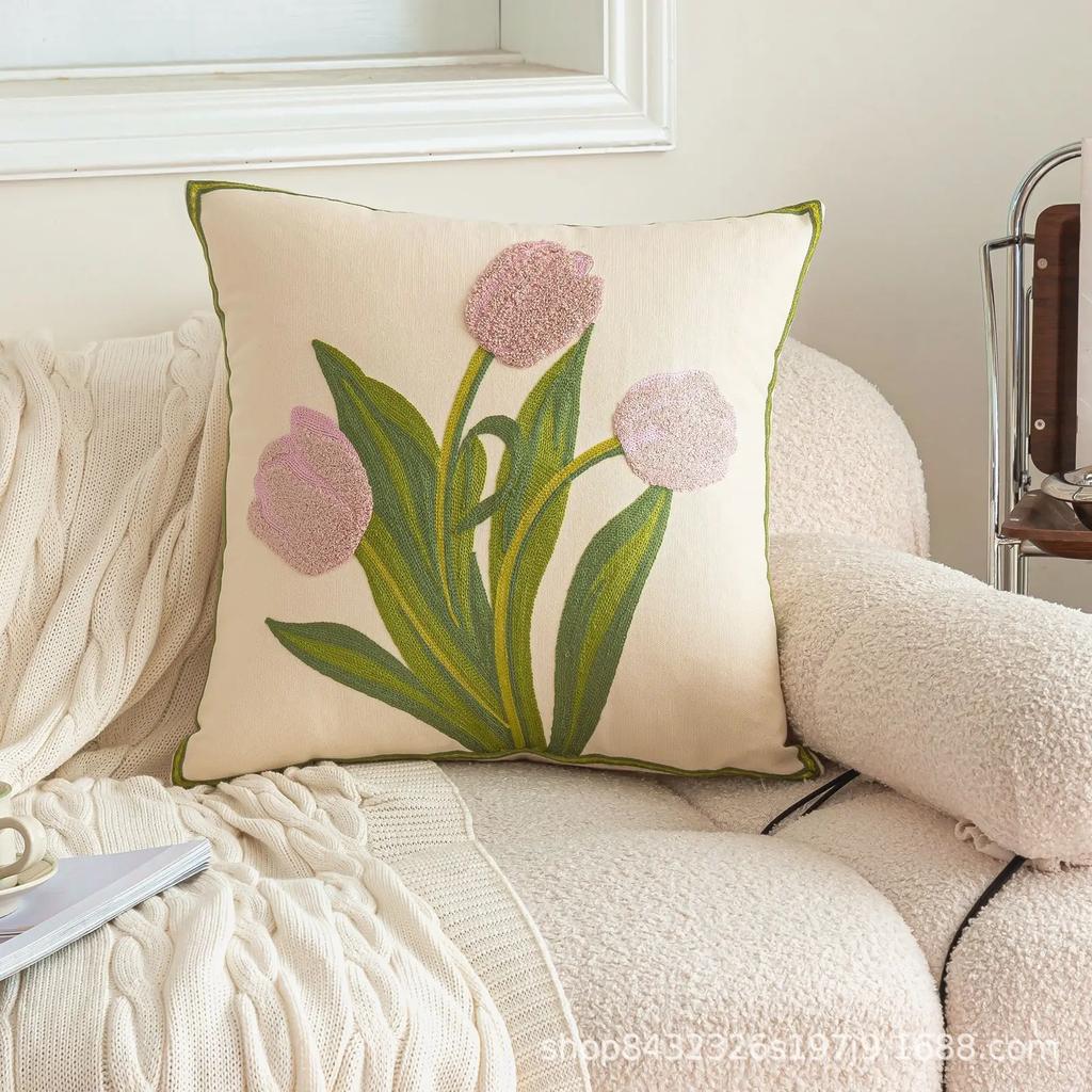 45X45Embroidery Pillowcase Pillow Cover Luxury Flower Nordic Vintage Style Cushion Covers Home Living Room Sofa Couch Seat Decor