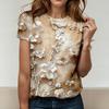 Camiseta de cuello redondo para mujer, verano, exterior, casual, manga corta, top, camiseta, versátil, estampado floral, talla suelta, ropa para mujer