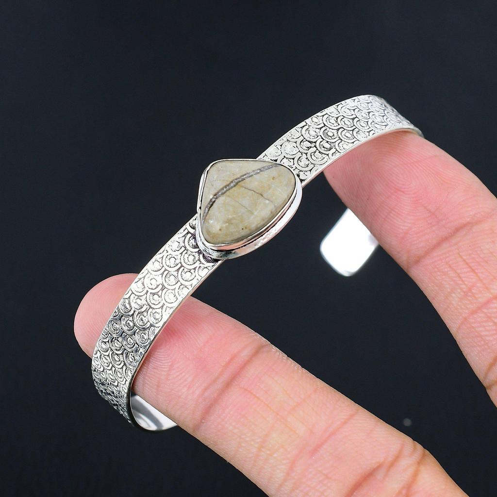 Memorial Day Sale Sterling Silver Septarian Stone Root Chakra Bangle Bracelet