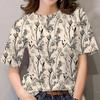 3D printed round neck top for women's casual T-shirt