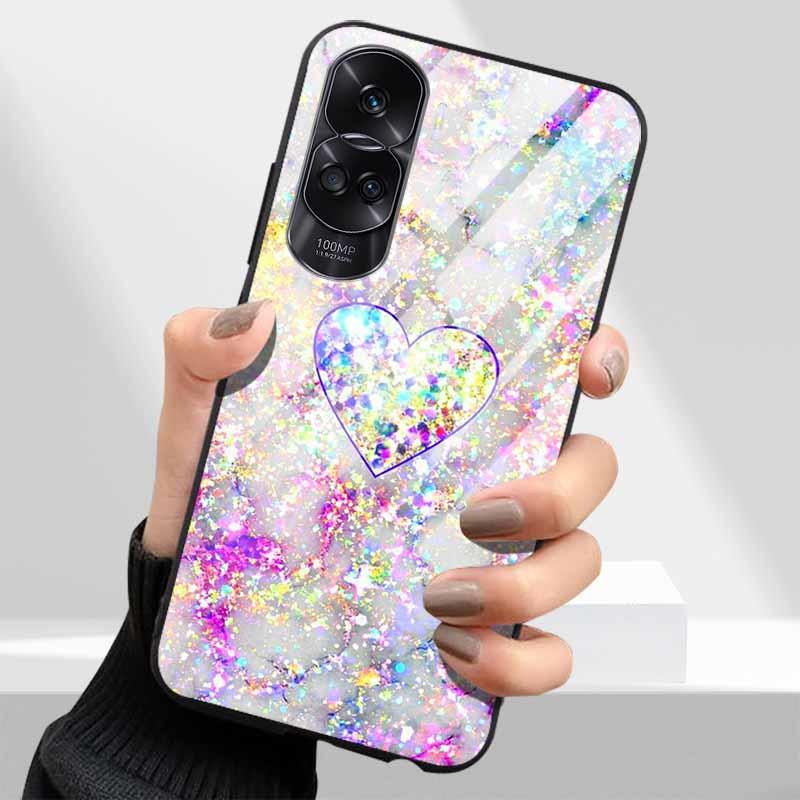 Tempered Glass Hard Cover For Honor 90 Lite 5G Case Lovely Marble Funda Coque For Honor 90 Pro Honor90 90Lite 90Pro Phone Shells