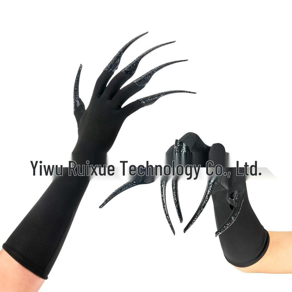 Czarne Pazury Rękawiczki Halloween & Pierścionki na Paznokcie Kota - Styl Wampirzy, Wiedźmiński, Demoniczny, Kruczy