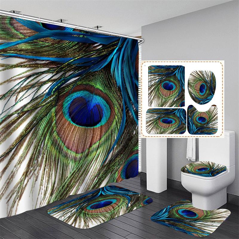 

3D принт занавеска для душа водостойкая полиэстеровая занавеска для ванной комнаты противоскользящий коврик для ванной набор коврики для туалета ковер домашний декор 4 шт.