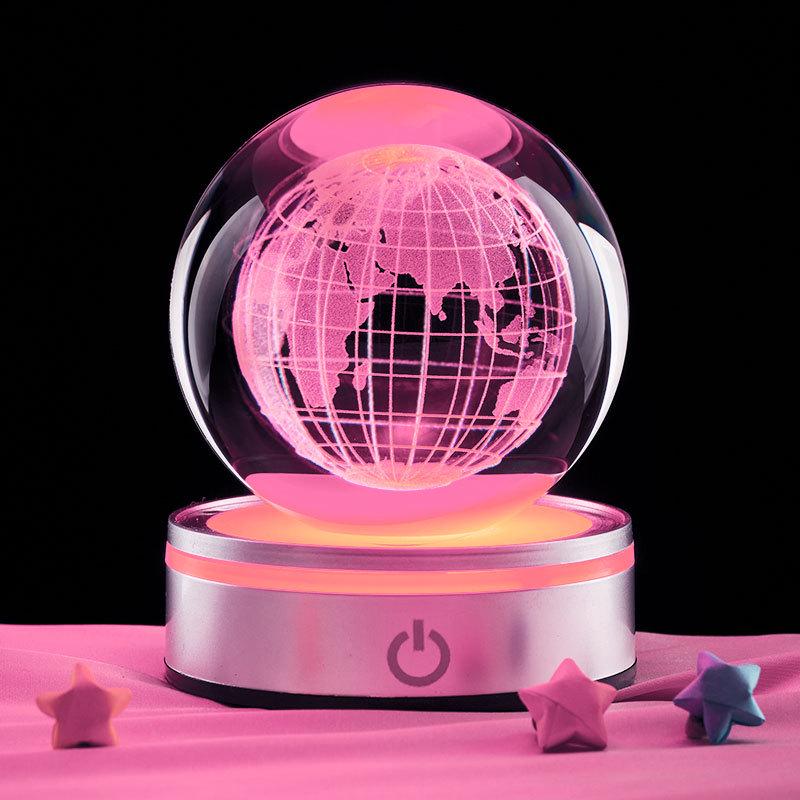 3D Earth Carved Night Light Ornament: Luminous Crystal Glass Ball Gift for Boys and Girls.