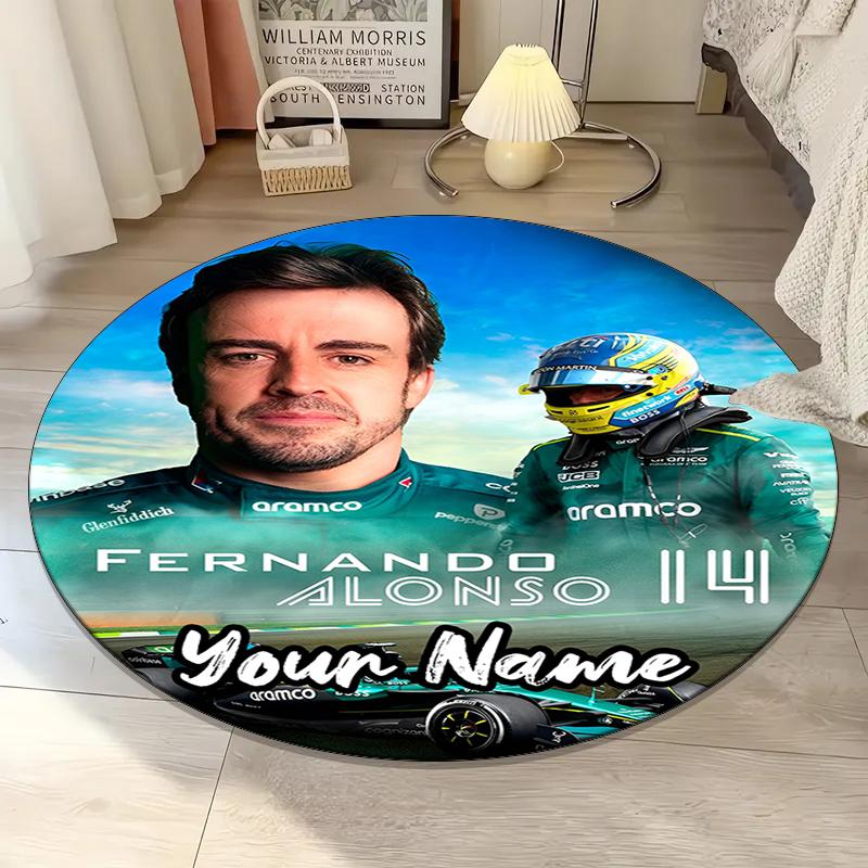 Custom Name Fernando Alonso Printed Round Rug Carpet Chair Rug Area Rug Entryway Doormats,for Office Chair Living Room Bedroom Kitchen Room.