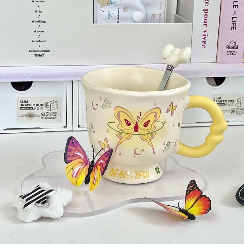 Birthday Gift for Girlfriends, Girl's Heart Butterfly Mug, High-value Ceramic Water Cup, Girl's Souvenir Gift Box.