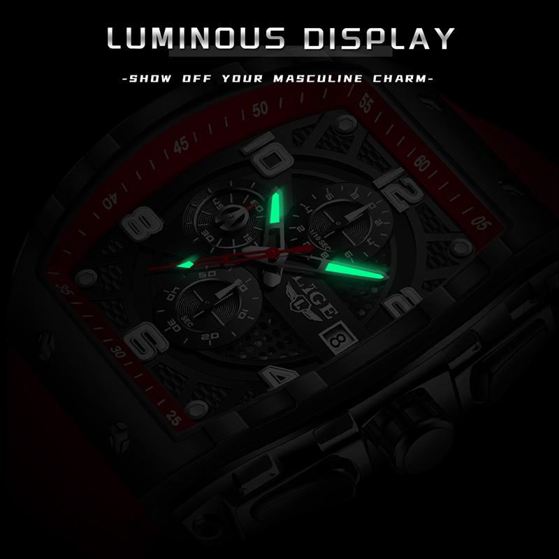 Fashion Red Silicone Watch Men Outdoor Sports Waterproof Men's Quartz Wristwatch Top Brand Luxury Square Quartz Chronograph