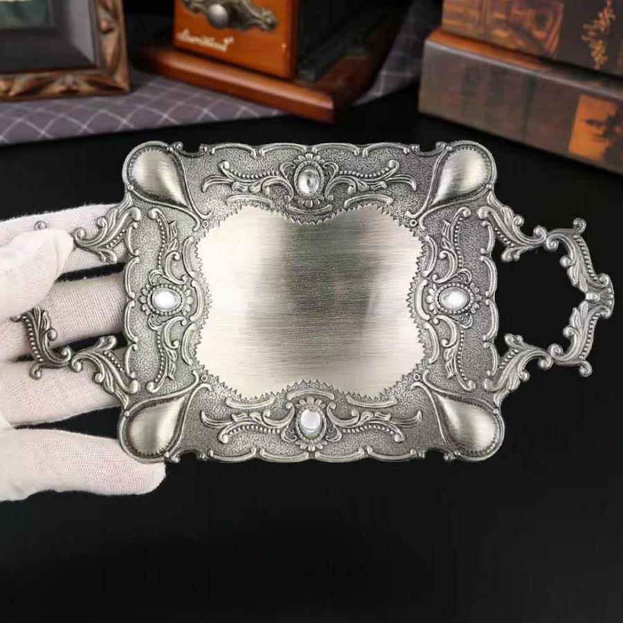Europäische Obstschale, Retro-Silberlegierung Handgehaltene Luxus-Kreisform Snack-Kuchenschale, Süßigkeitenteller, Hochzeits-Schreibtischdekoration