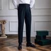 Men's Casual High-Waist Autumn Trousers with Paris Buckle – Retro Drape Business Suit Pants