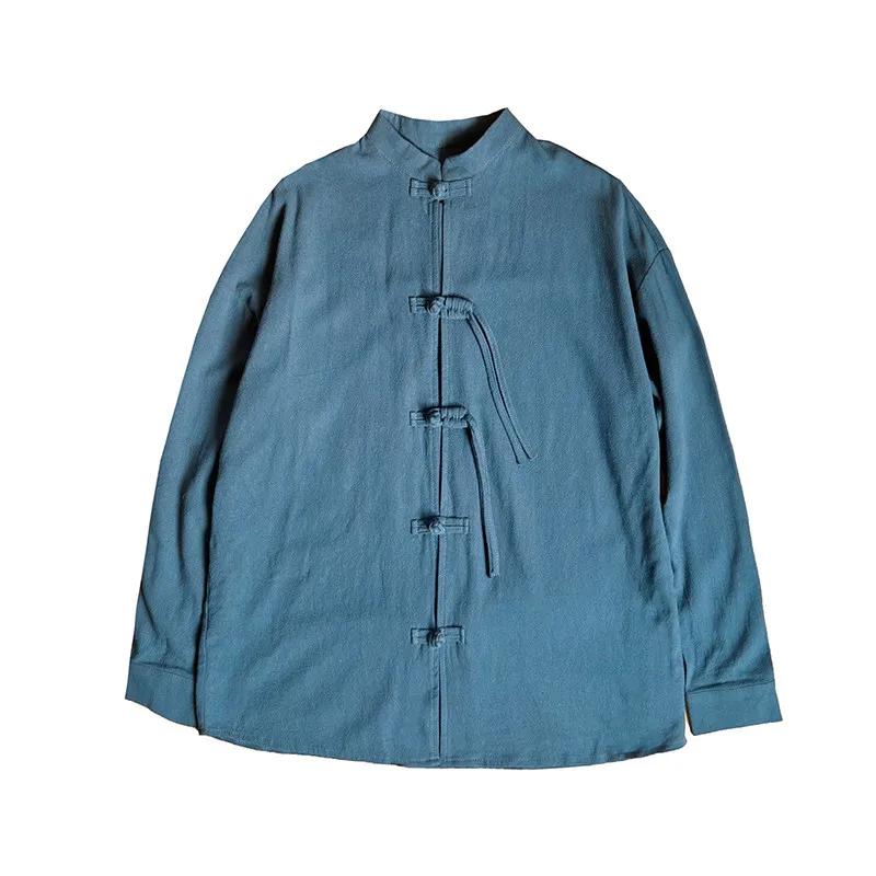 Chinese Style Cotton Linen Shirts Men Loose Fit Long Sleeve Shirt Retro Unique Frog Button Shirt Casual Breathable Blouse