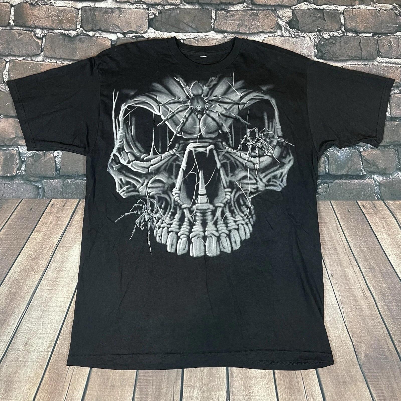 

Skull Spider Skeleton Grunge Gothic Graphic Y2K T-Shirt Size L/XL Double Sided 4XL