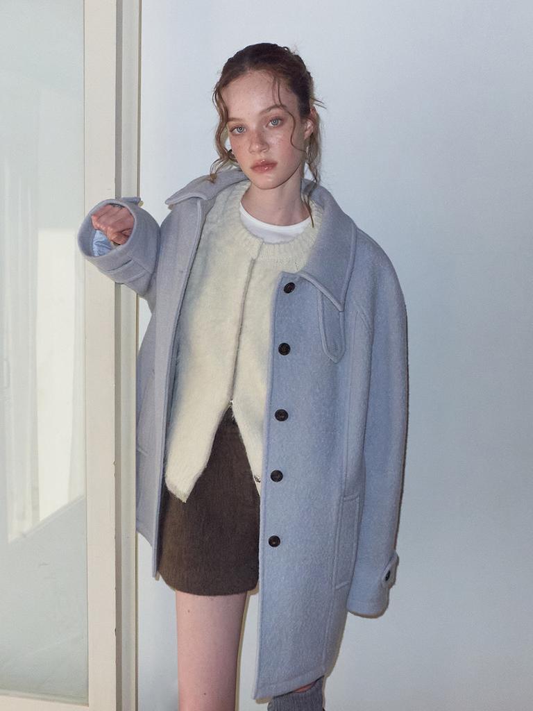 ETMON Boucle Stitch Half Coat, Light Blue