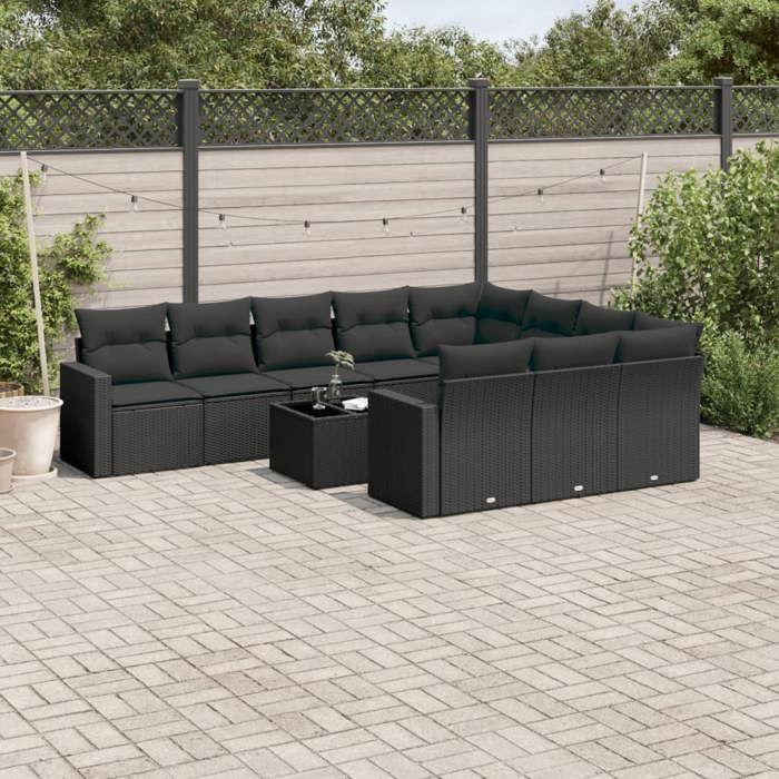 VidaXL Garden Lounge Set with Cushions 11 Pcs, Patio Sofas, Patio Furniture Set, Outdoor Furniture, Black 3251832