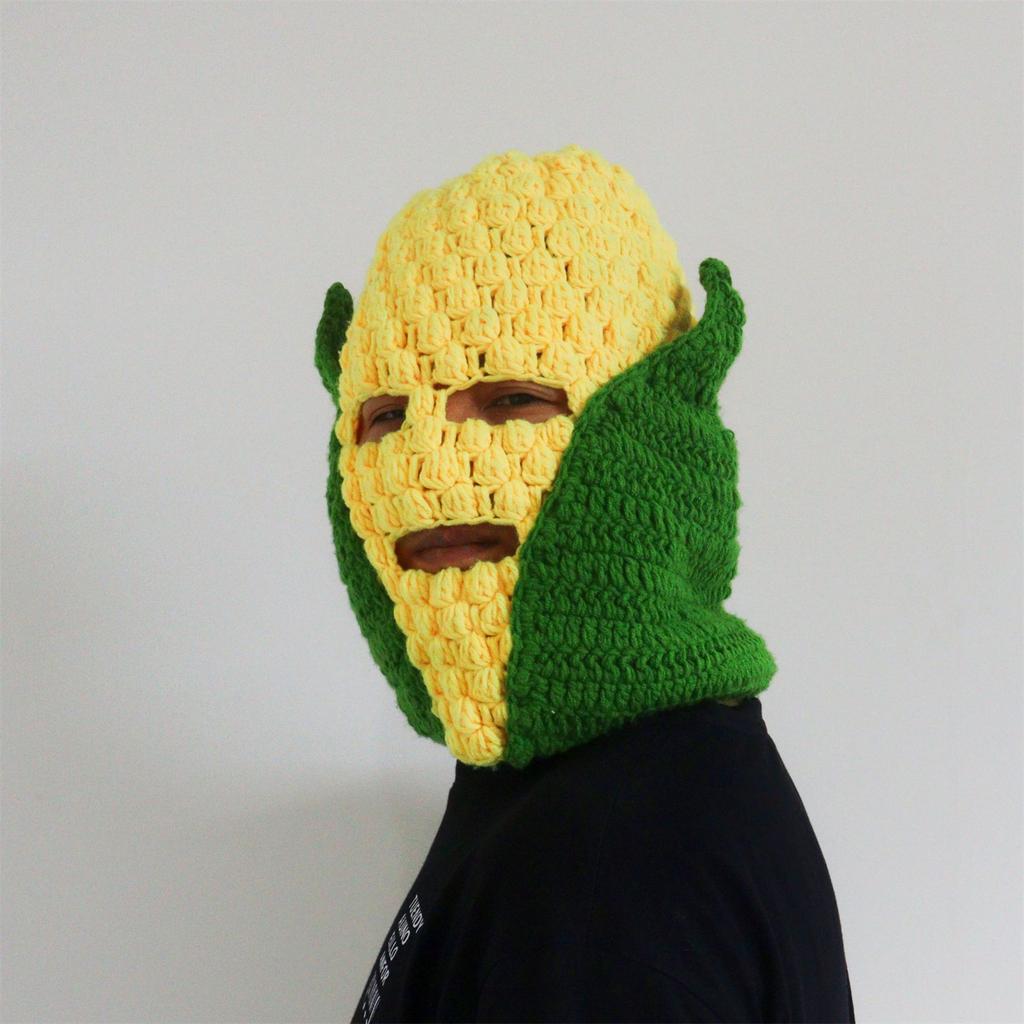 Novelty Knitted Maize Cob Hat for Winter Activity All Age Full Facecover Hat Fun Warm Balaclava Hat for Holiday Parties