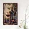 Metal Wall Art Vintage Wine Grape Poster Kitchen Decor Green Leaf 20x30cm