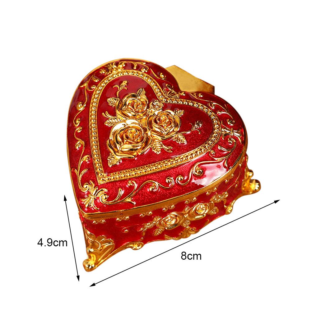 Vintage Heart-shaped Enamel Rose Jewelry Box Metal Trinket Organizer for Rings Earrings Necklaces Bracelets Desktop Decor Gift