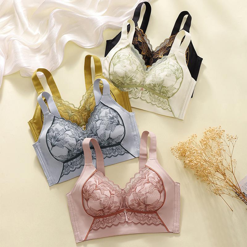 Large Size Bra Women's Bra Gathered Together Thin Style No Steel Ring Sexy Bra Lace Adjustment Type Double Breasted Bra Women's Bra