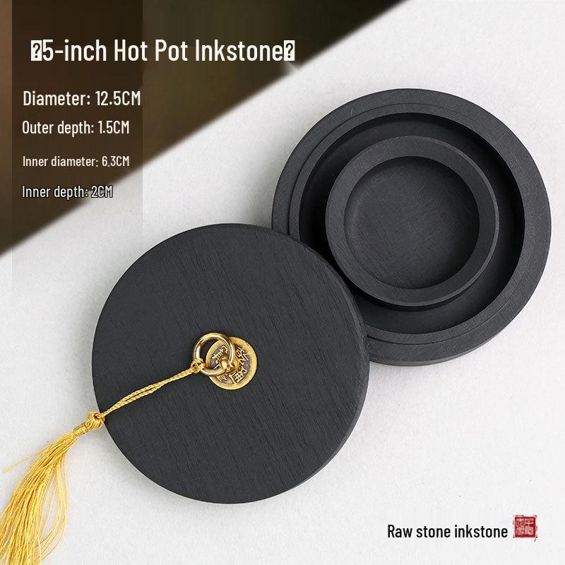 Upgraded Hot Pot Inkstone with Lid - Double Circle Design for Enhanced Moisture Retention and Non-Drying Ink.