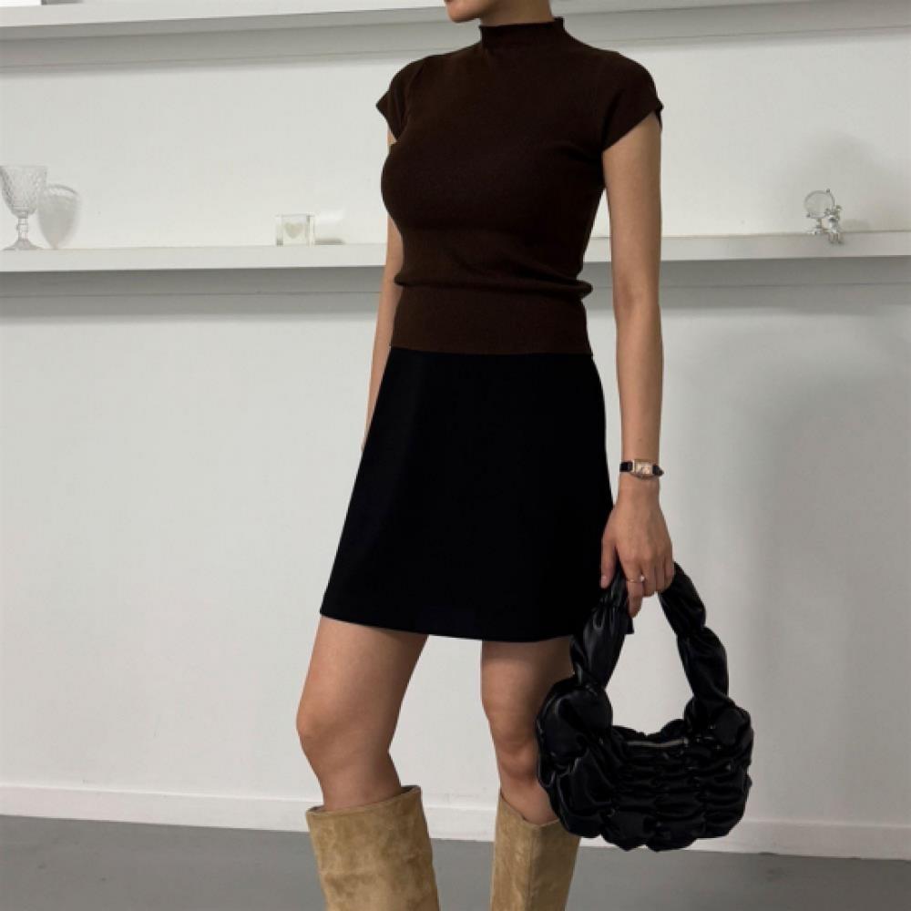 New Arrivals Open Run Women Slim Fit High Neck Soft Cap Sleeve Knitwear