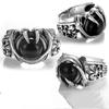 Adjustable Open Ring Men Women Vintage Claw Black Obsidian Style Punk Rock Gothic Finger Copper Jewelry
