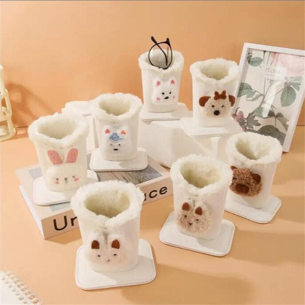 1pc Cute Plush Lined Eyeglasses Holder Anti Scratch Glasses Storage Organizer Case Modern Sturdy Cartoon Pen Holder for Office NightStand