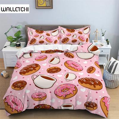 Hamburger Bedding Set Snack Pattern Duvet Cover Twin King For Kids Adults Decor Microfiber 3D Donut Quilt Cover With Pillowcases
