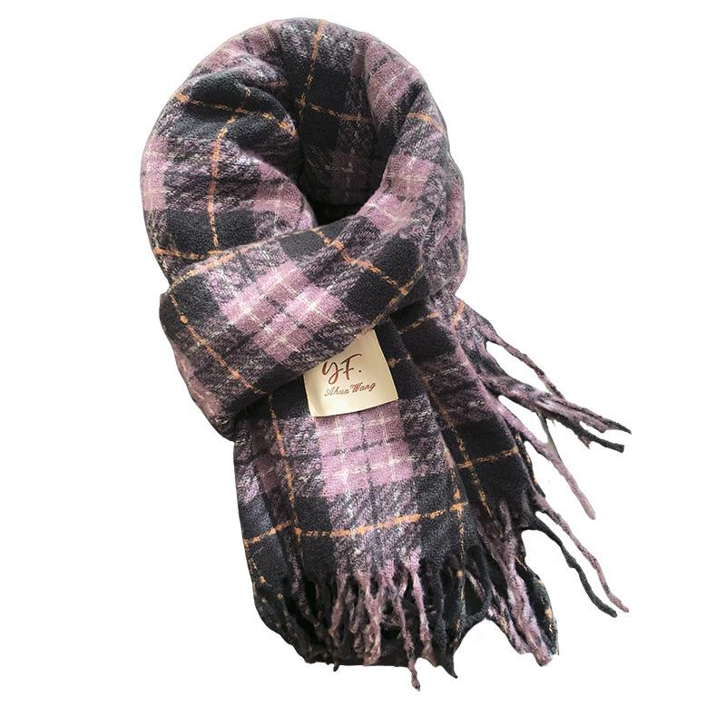 Korean Plaid Scarf Women's Winter Warm Atmosphere Versatile Student Couple Scarf Thickened Imitation Cashmere