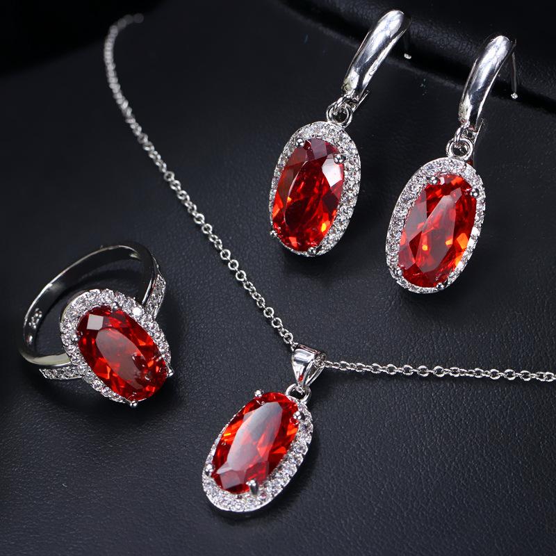 Zircon Jewelry Three-Piece Set, Bridal Jewelry Necklace Earrings Ring Set Chain