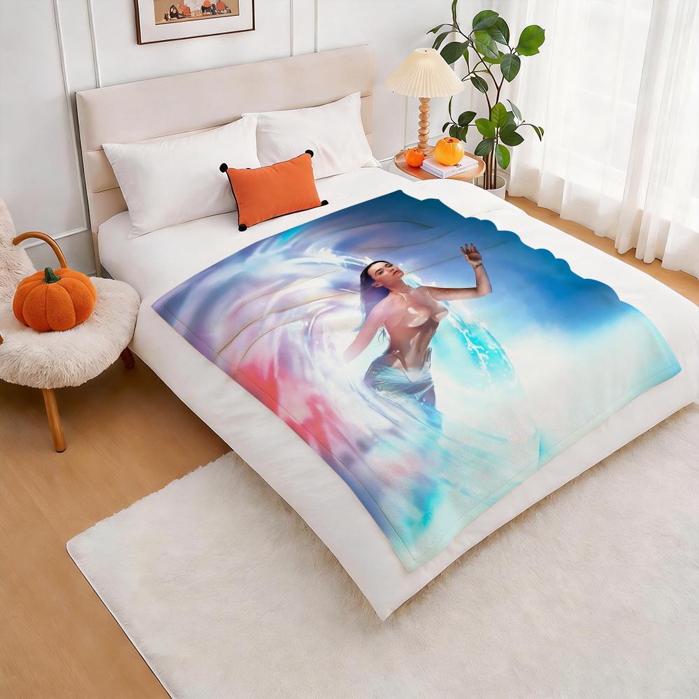 Singer K-Katy Perry Album Throw Lightweight 240g Flannel Blanket Soft Skin-friendly for Summer Cooling