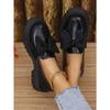 Chunky Sole 2025 British Style Korean Vintage Leather Loafers for Women Women's Slip-On Loafers with Bow Detail