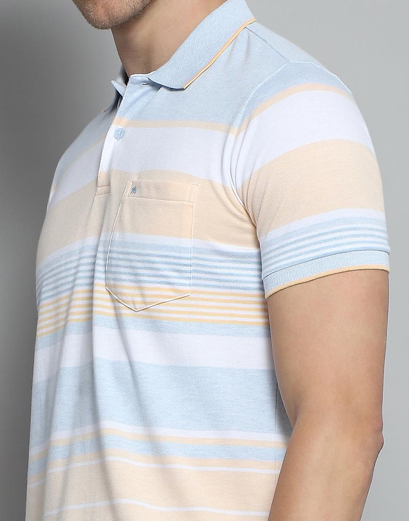 MONTE CARLO Mens Striped Blue Collar Neck Half Sleeve T-Shirt