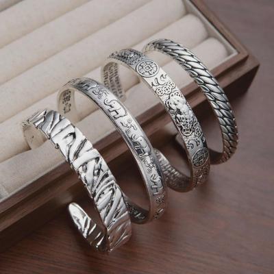 Offene Retro-Armbänder aus antikem Silber für Männer und Frauen – einfacher, glückverheißender Glücksschmuck