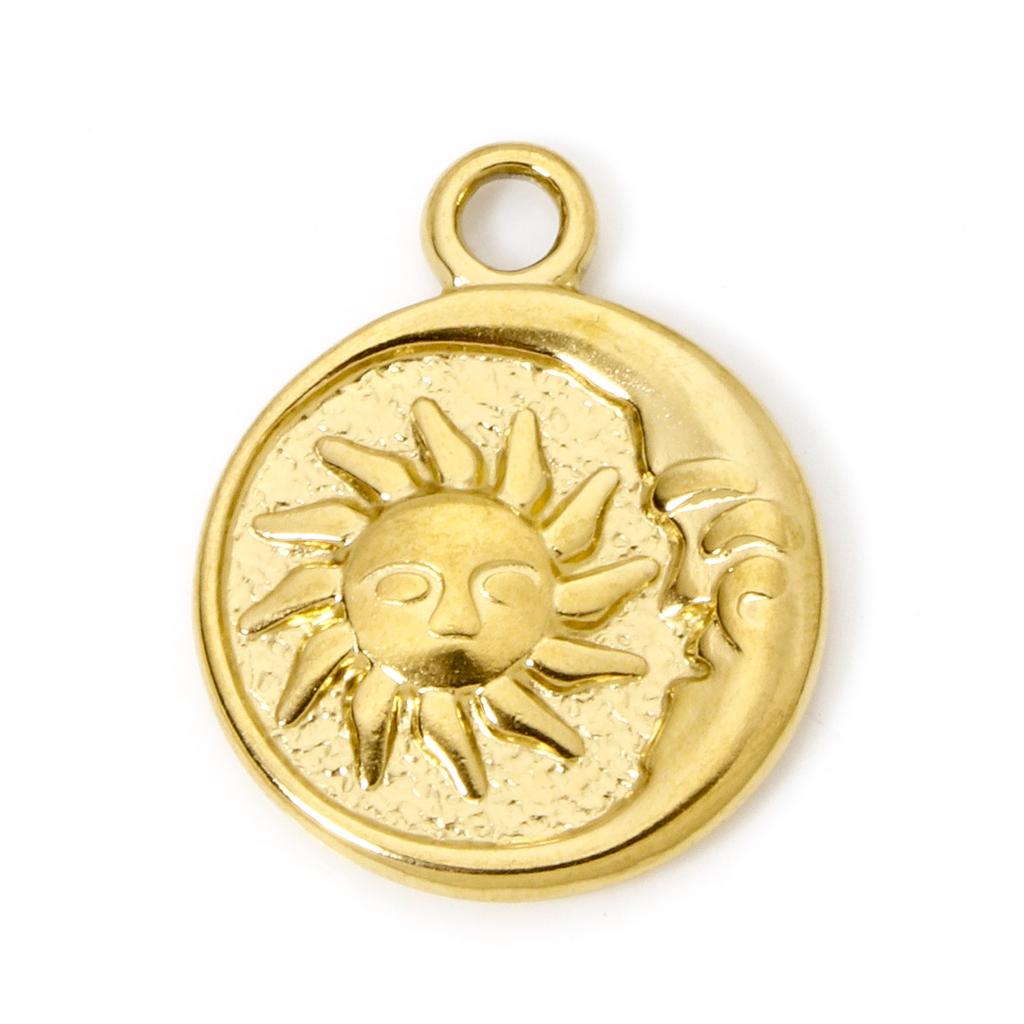 2 Pcs 304 Stainless Steel Charms Gold Plated Sun Moon Star Flower Pendants For DIY Necklace Bracelet Jewelry Making Findings