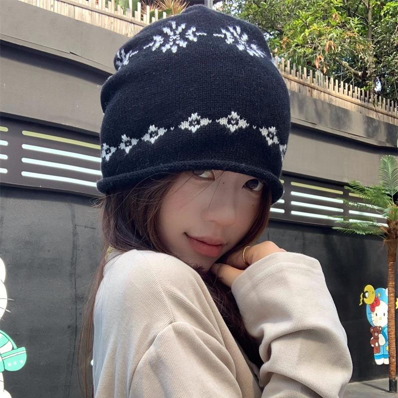 ins hat women's new women's autumn and winter wool knitted hat versatile thermal ear protector stack hat