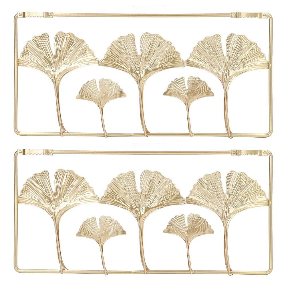2pcs Interior Decor Piece Iron Ginkgo Leaf Wall Decor Gold Framed Iron Leaf Wall Hanging 11.6 X 5.5in Gold Wall Decoration Cafe