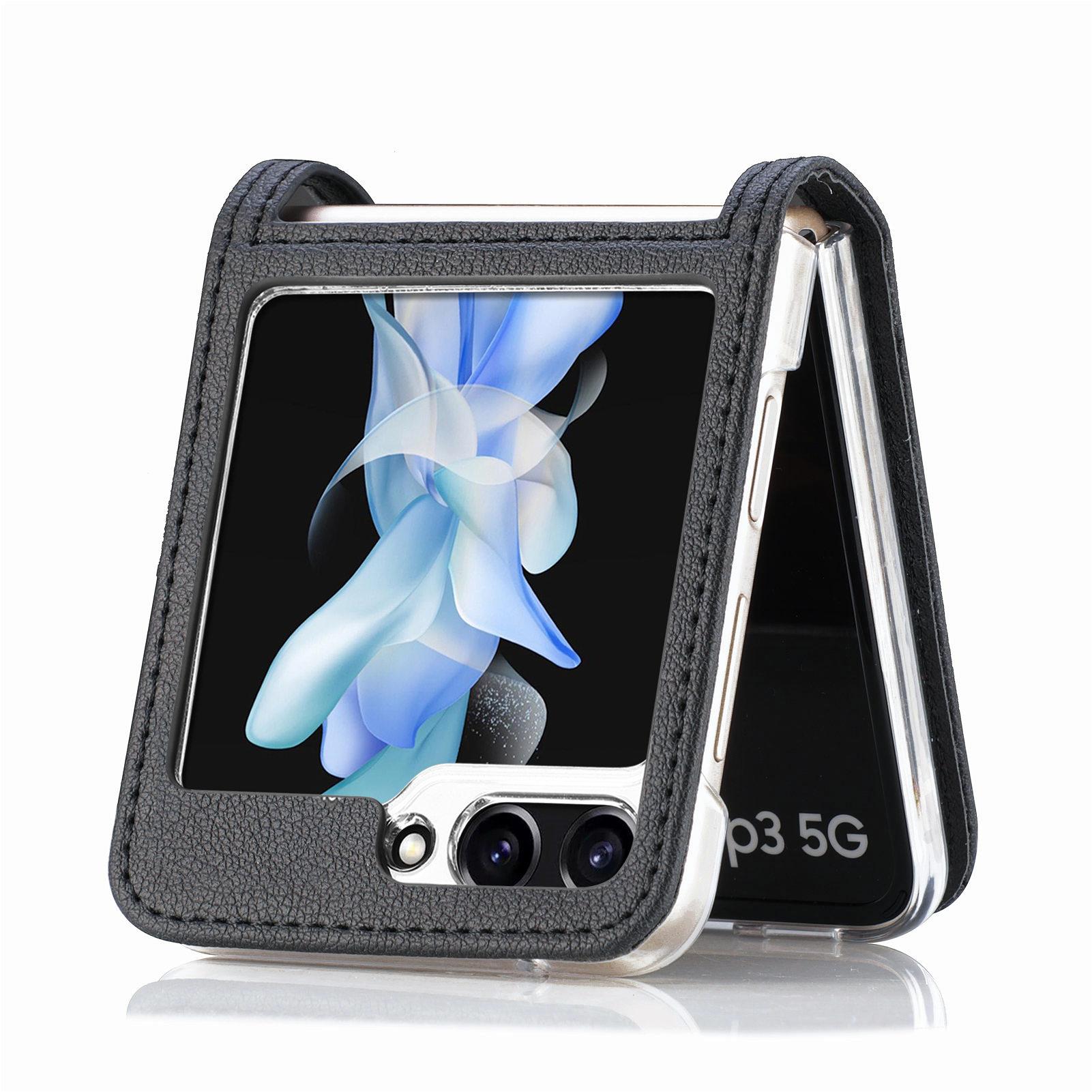 Кожаный чехол для Samsung Galaxy Z Flip 6 5 5G Flip6 Flip5 Flip4 Flip3 Flip2 Flip1 Flip 4 3 2 1 слот для карт Аксессуары Складная сумка for Galaxy Z Flip 6 чёрный