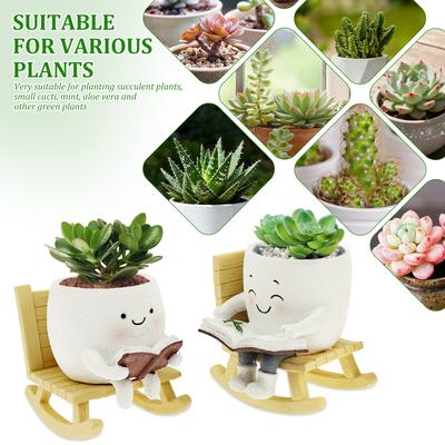 1/2Pcs Smile Face Planter Pot With Drainage Hole Indoor Outdoor Rocking Chair Plant Pot Cute Succulent Pot Home Decoration