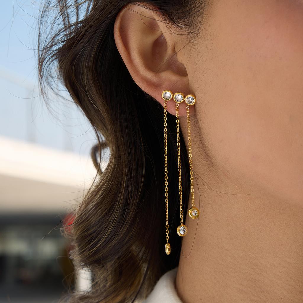 Yori High Quality Stainless Steel Cubic Zirconia Chain Tassel Earrings Prevent Allergy Fashion Autumn Winter Jewelry 2026