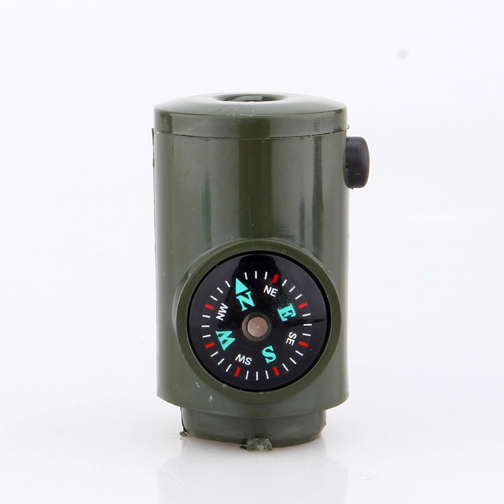 New 7 In 1 Camping Survival Whistle Compass Thermometer Flashlight Magnifier Kit