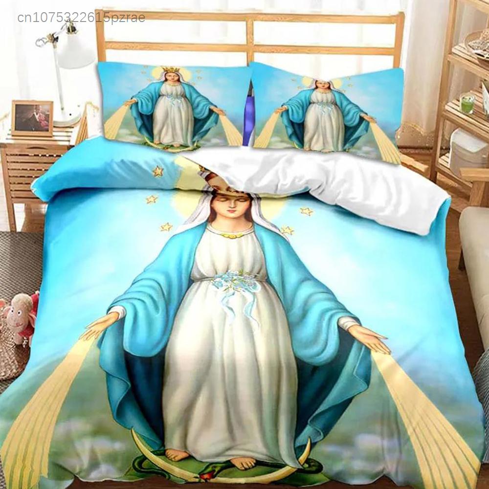 Tema Gesù Vergine Maria Set Biancheria da Letto per Bambini Camera da Letto Copripiumino Set per Letto per Bambini Poliestere Set Copripiumino con Federa