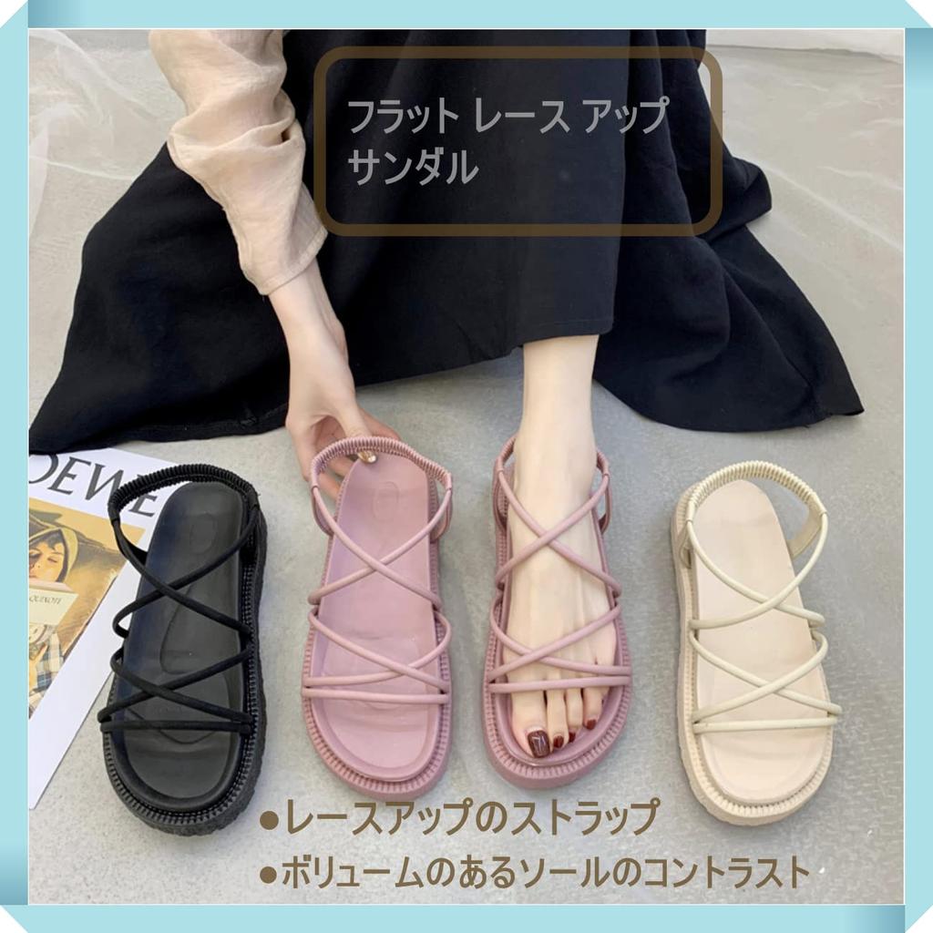 [1/2style] Nibunnoichi Style Women's Platform Sandals with Lace-Up Mesh (Off-White, 25-Point Measurement, 0-Centenaire)