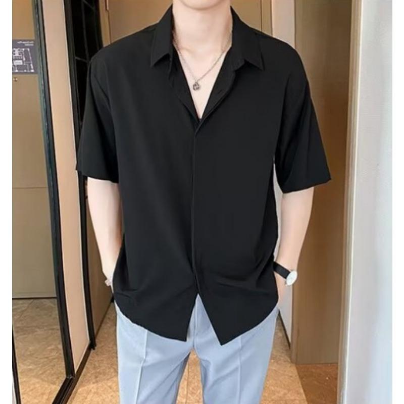 Men Short Sleeve Business Casual Non Iron Loose Solid Shirt