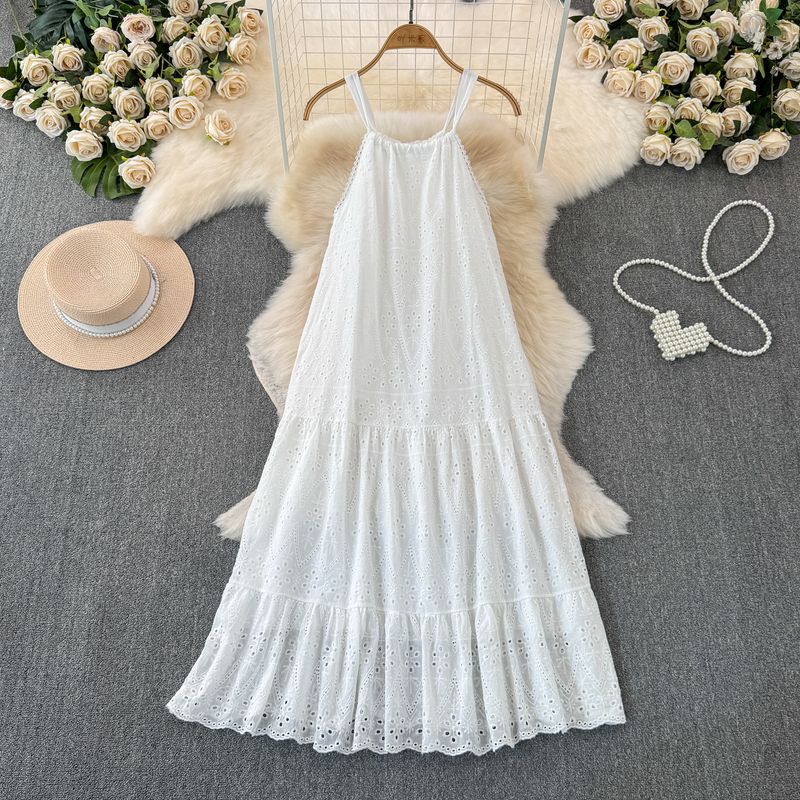 

Thailand Sanya Beach Travel Beach Dress Women s Summer White Vacation Style Sling Dress Loose Slim Looking Wear White All yards