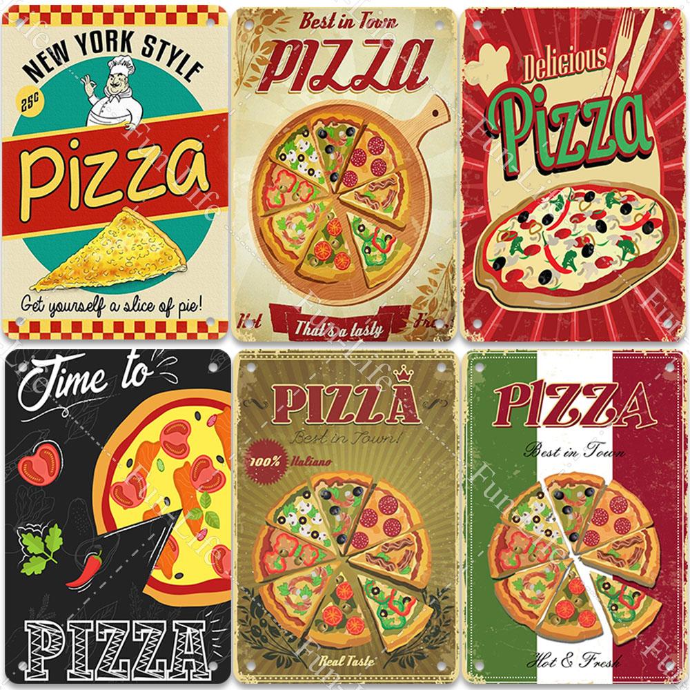 Pizza Dessert Metal Poster Food Tin Sign Plaque Metal Restaurant Vintage Wall Decor for Bar Club Metal Signs 20x30cm