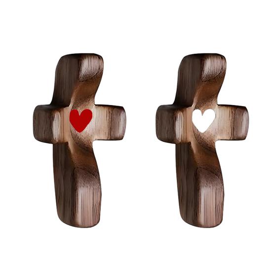 Black Walnut Cross Decoration Emotional Support Wooden Love Heart Pocket Hug Cross Men Women Faith Prayer Cross My Heart Encouragement Gift